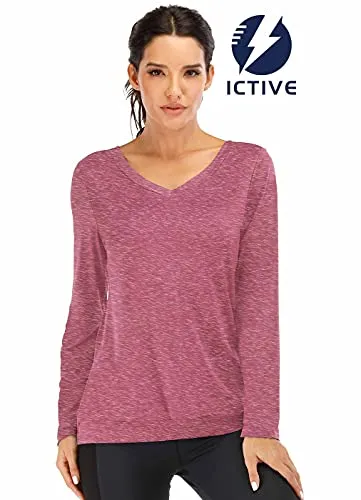 ICTIVE Long Sleeve Workout Shirts for Women Loose fit Workout Tops for Women Backless Summer Long Sleeve Shirts for Women Yoga Shirts Athletic Shirts Gym Tops Running Shirts Rose M