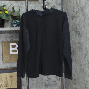 Ike by Ike Behar Henley Thermal Waffle Knit Long Sleeve Shirt Charcoal Black L
