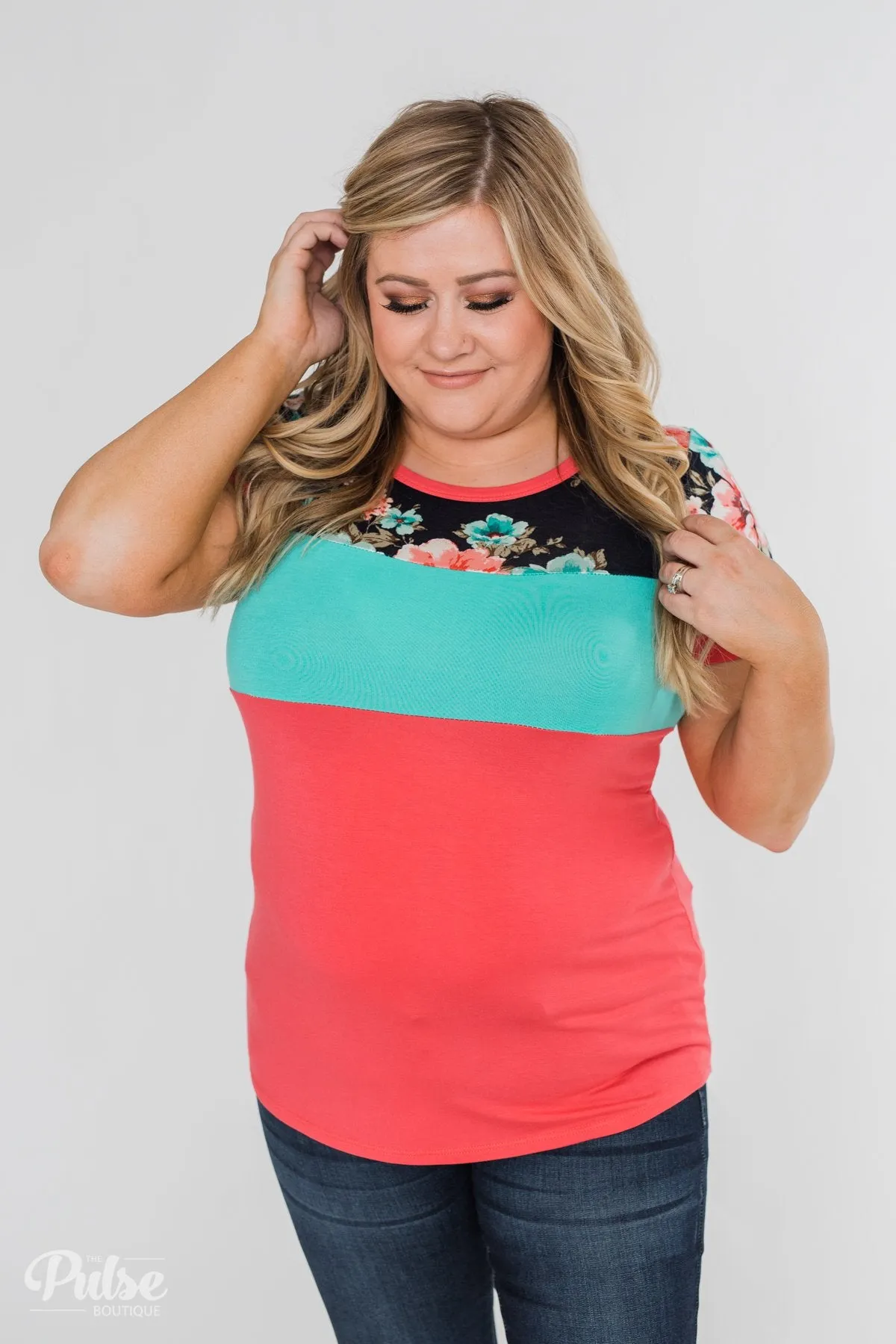 Illuminate The Room Floral Color Block Top- Dark Pink & Navy