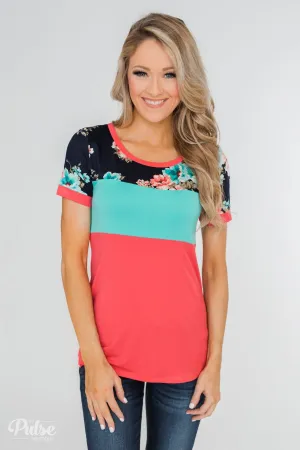 Illuminate The Room Floral Color Block Top- Dark Pink & Navy