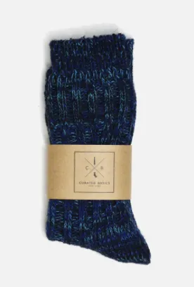 Italian Navy Wool Boot Socks Blue