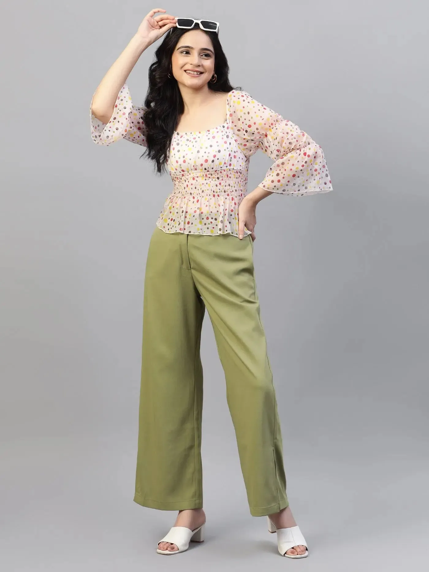 Jade Green Flat Front Casual Trousers