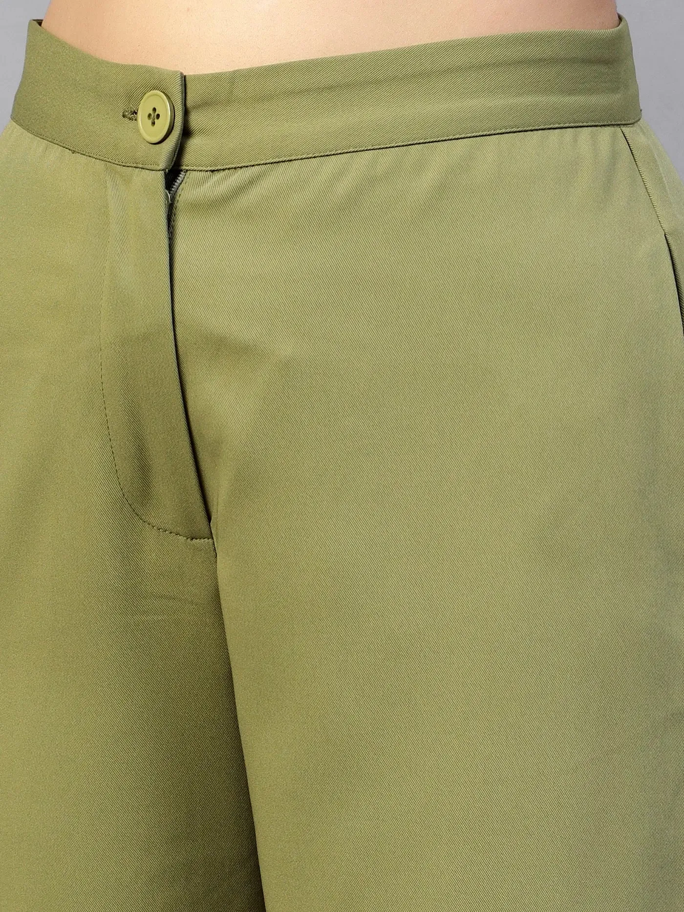 Jade Green Flat Front Casual Trousers