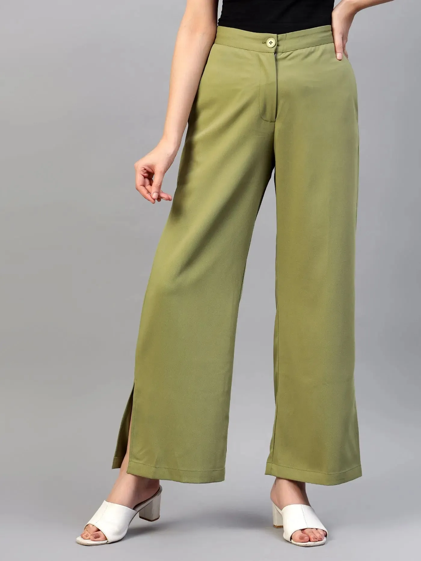 Jade Green Flat Front Casual Trousers