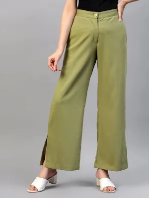 Jade Green Flat Front Casual Trousers