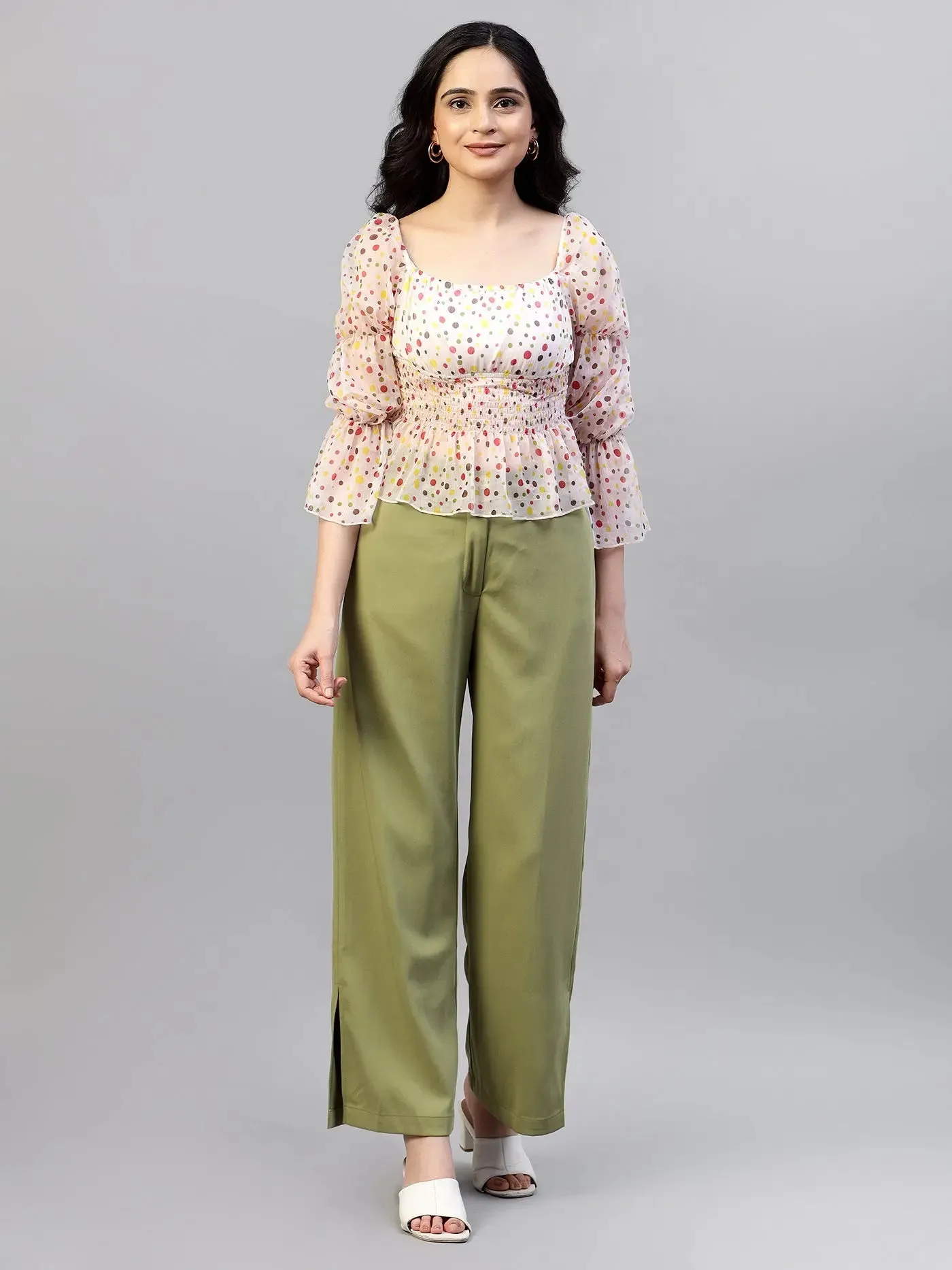 Jade Green Flat Front Casual Trousers