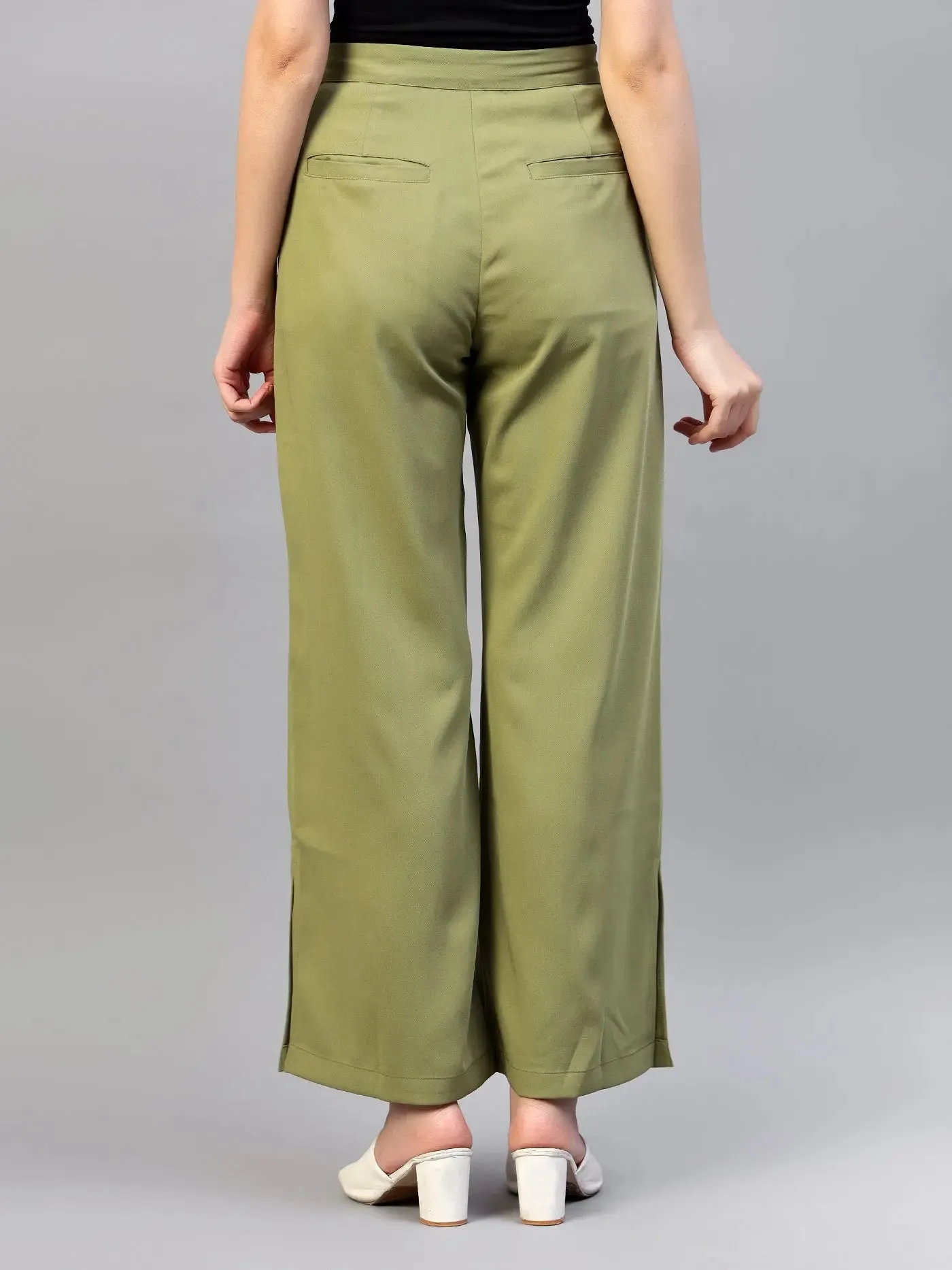 Jade Green Flat Front Casual Trousers