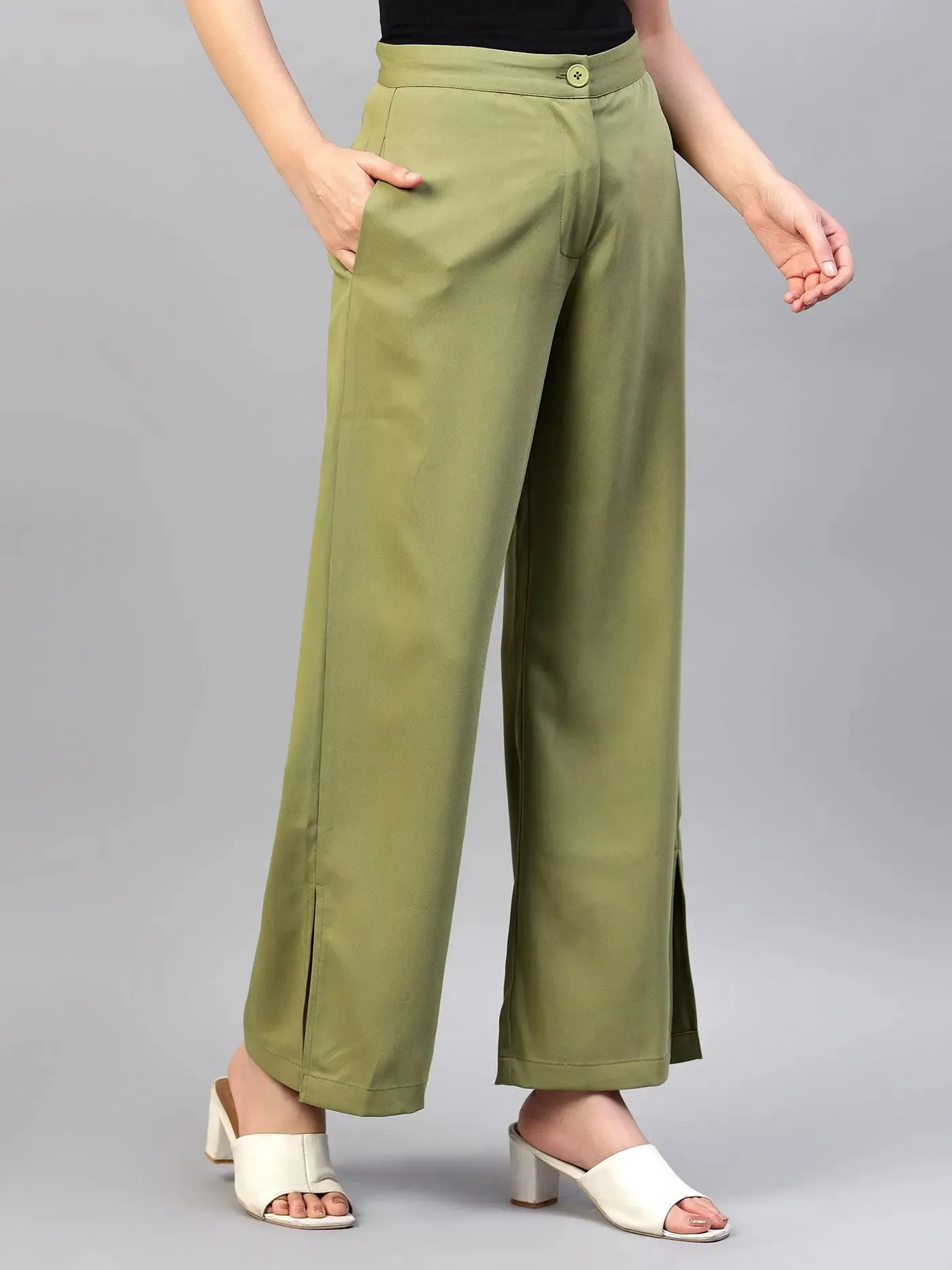 Jade Green Flat Front Casual Trousers