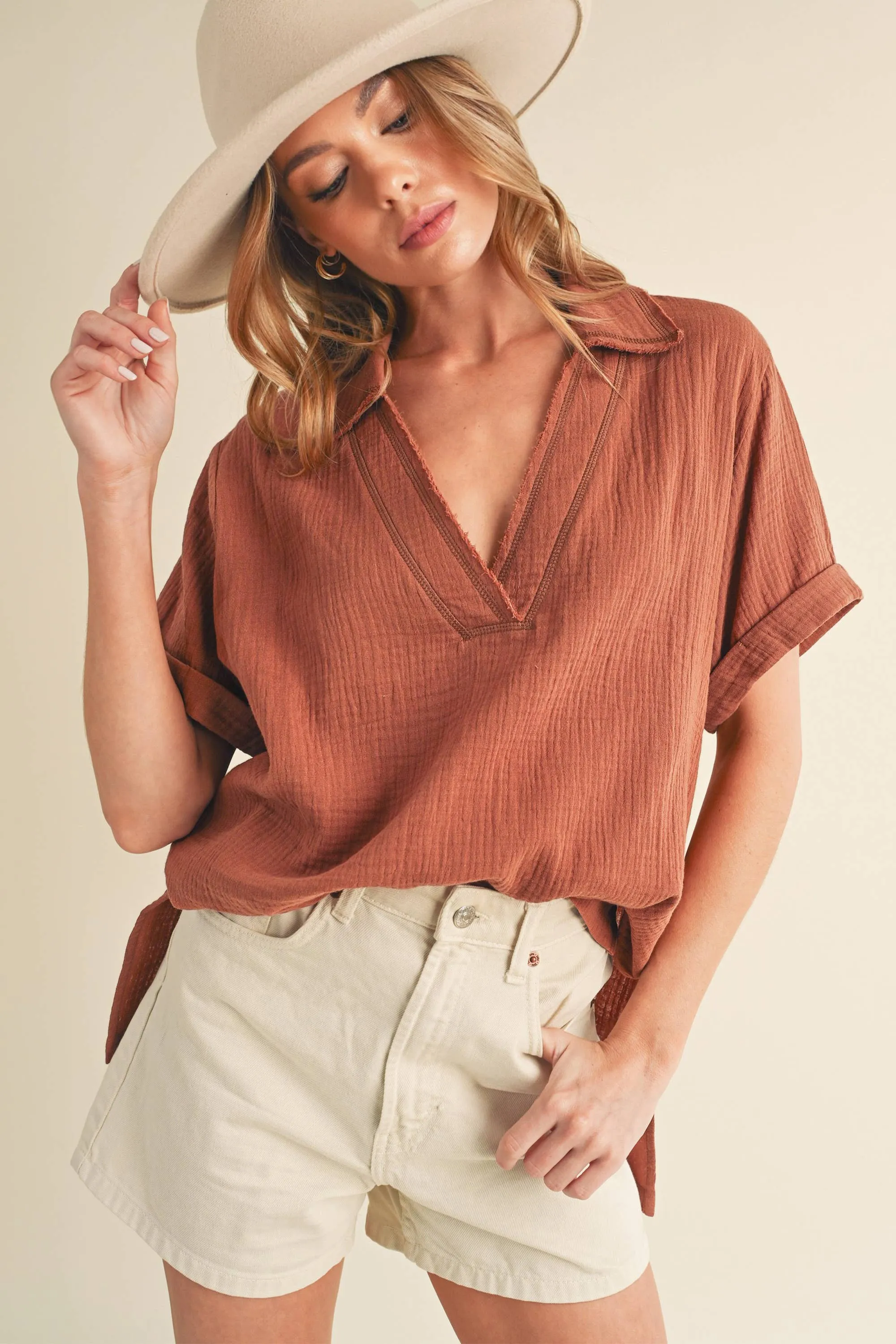 Jamy Collared Short Sleeve Top