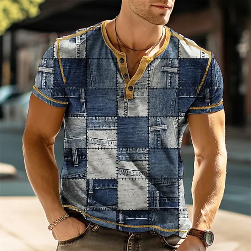 Jaxon - Farbblock Vintage Henley T-shirt