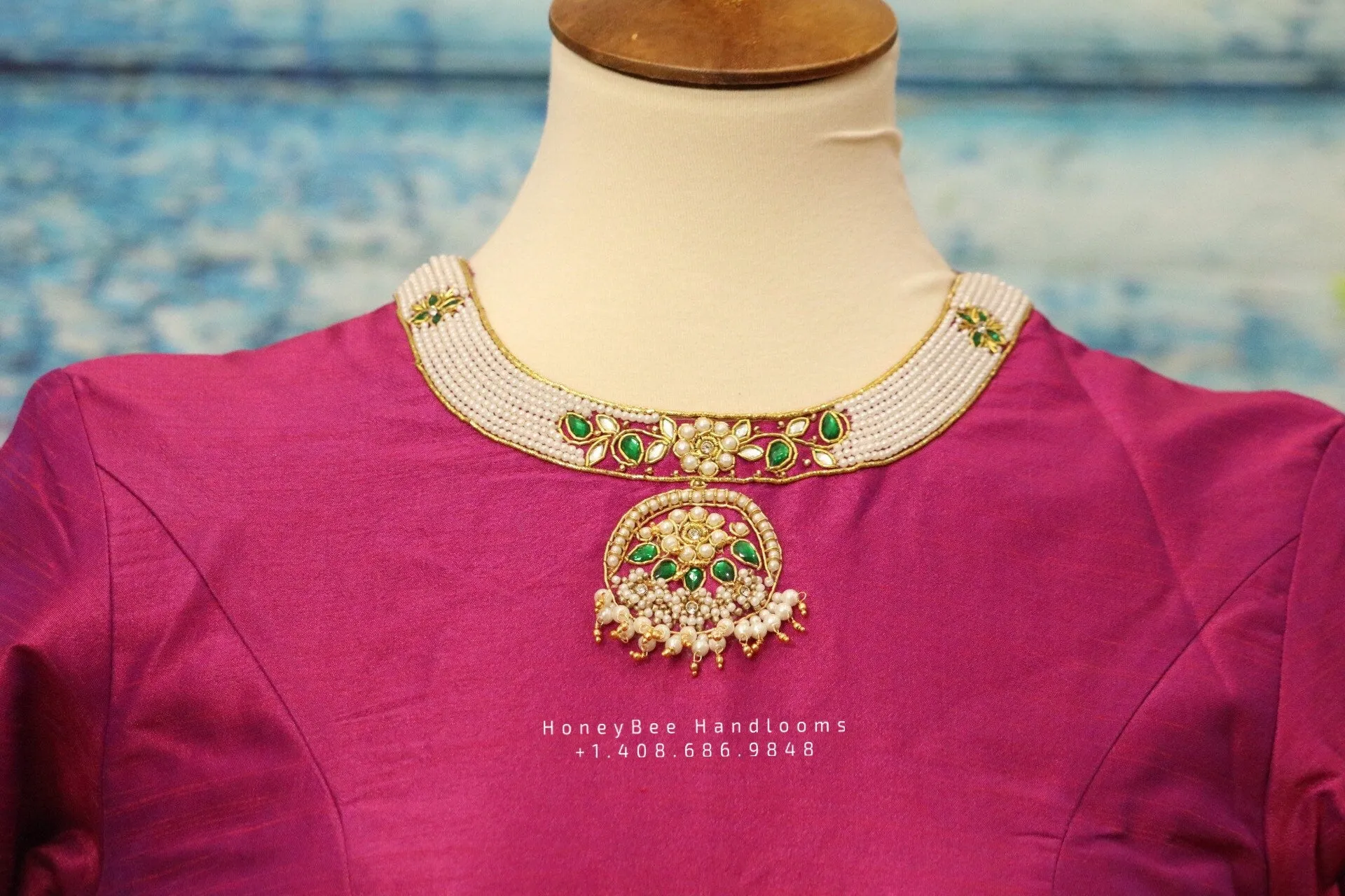 Jewelry work designer blouse - Pattu Saree Blouse -Maggam work blouse - Kundan work blouse - green Saree Blouse - green Blouse -tissue saree
