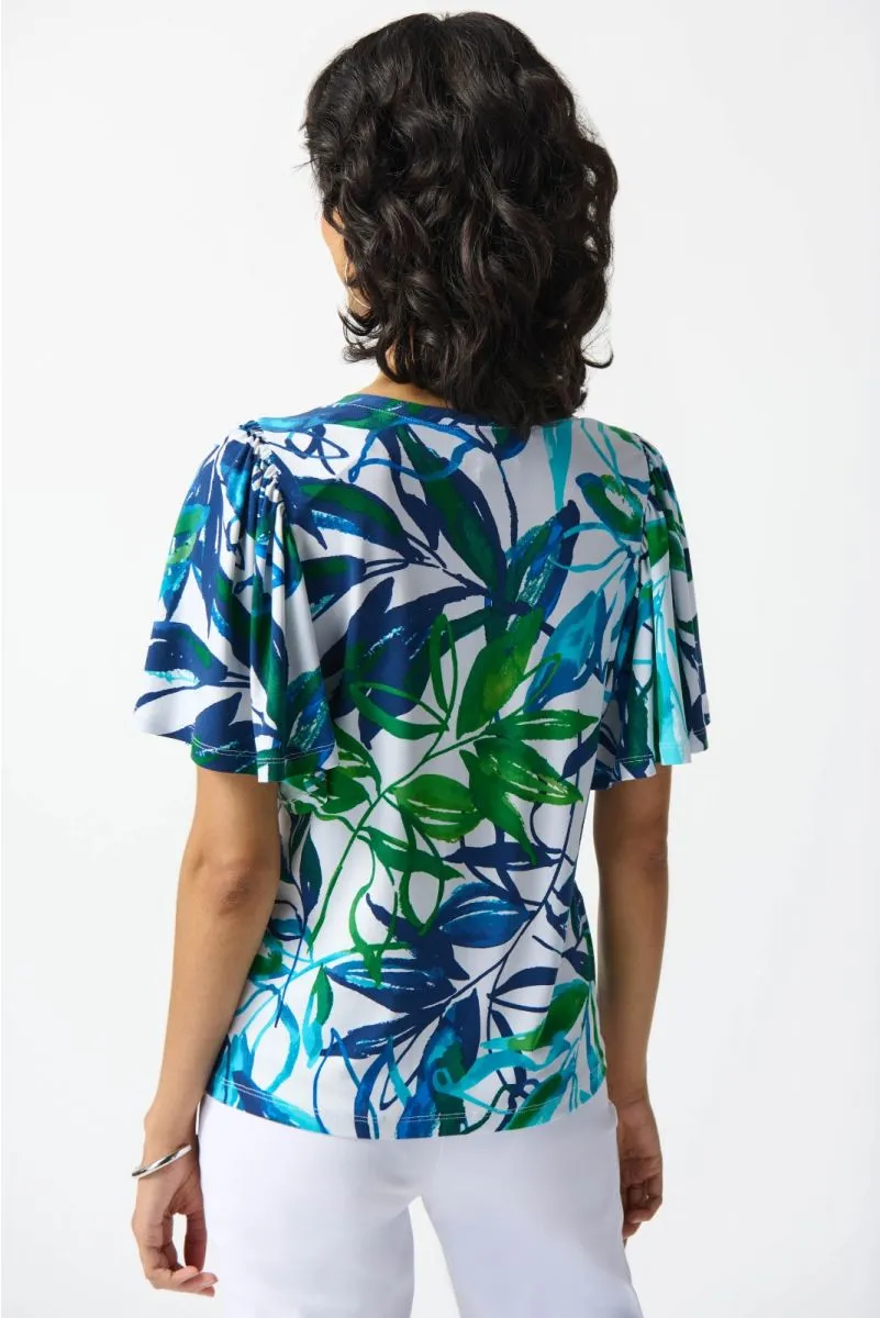 Joseph Ribkoff Vanilla/Multi Tropical Print Flutter Sleeve Top 242183