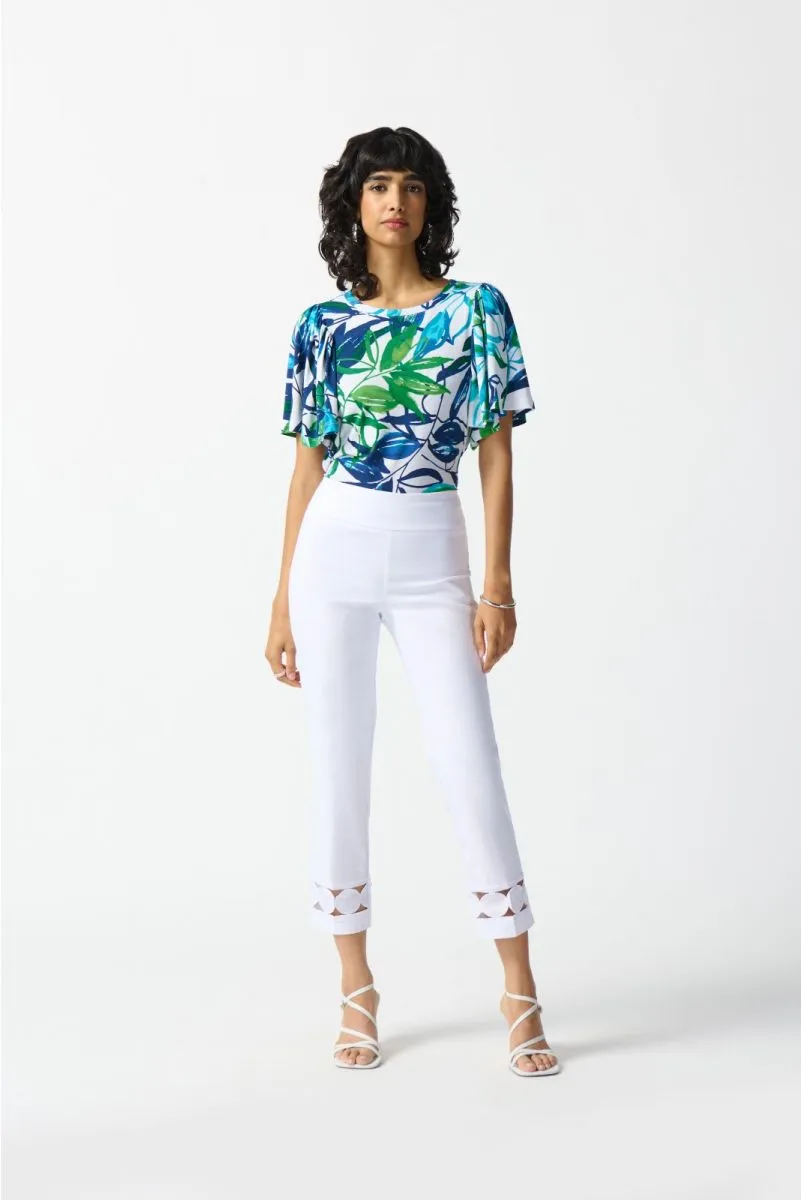 Joseph Ribkoff Vanilla/Multi Tropical Print Flutter Sleeve Top 242183