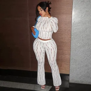 K23ST354European and american women's clothing2023Autumn and Winter New Fashion Holes Hollow-out Tight Top and Trousers Casual Suit