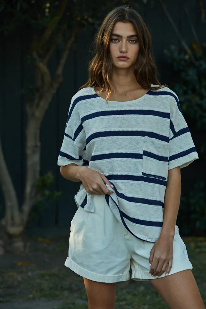 Kai Sweater Tee-Navy/Cream