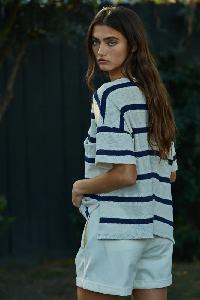 Kai Sweater Tee-Navy/Cream