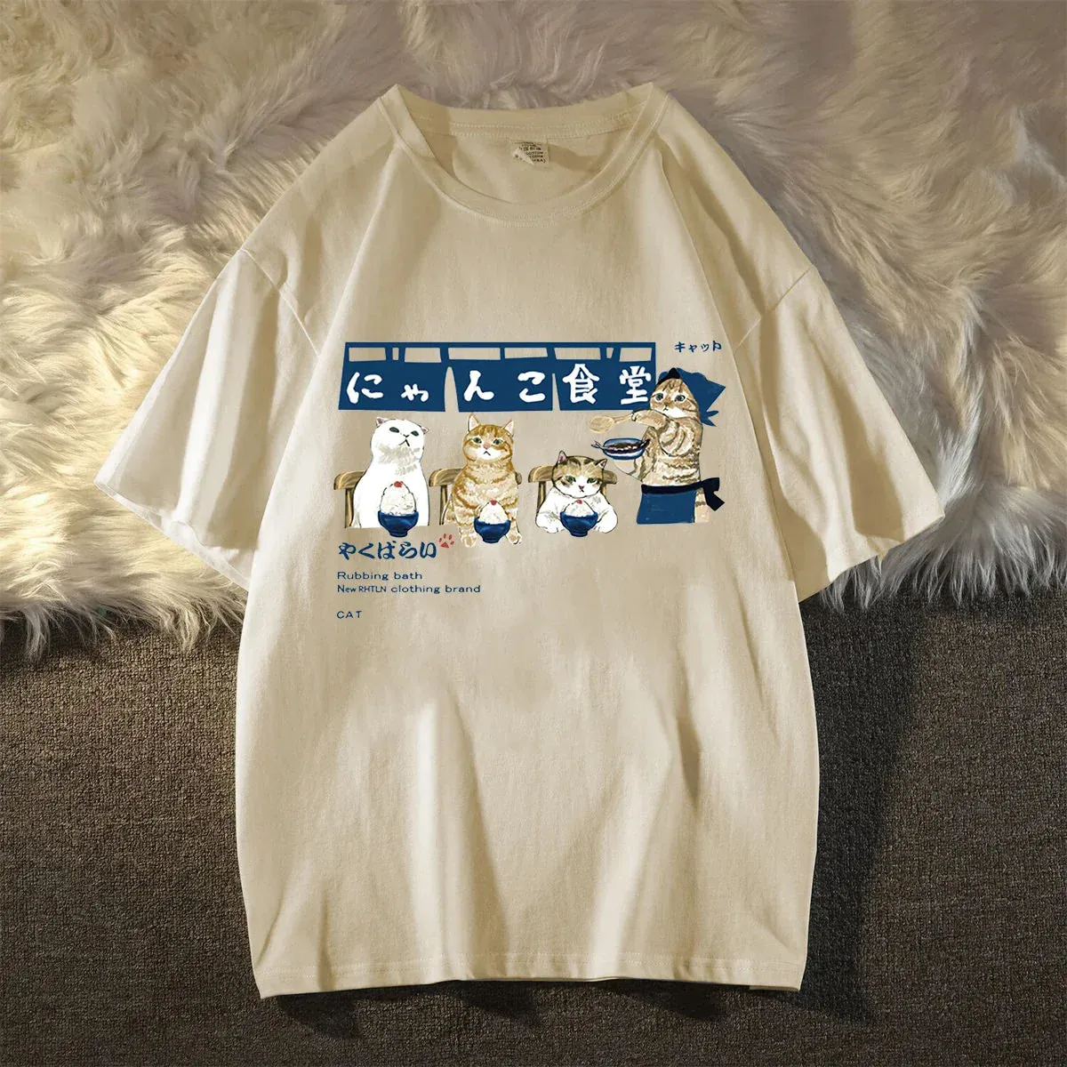 Kawaii Cat Canteen Street Printed T Shirts Casual