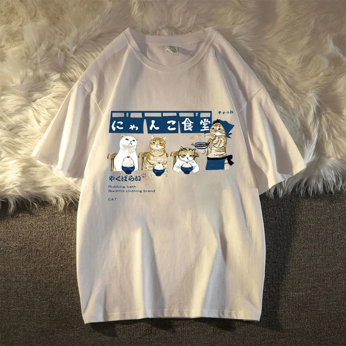Kawaii Cat Canteen Street Printed T Shirts Casual