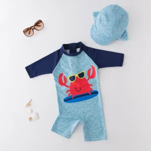 Kids Animal Print UV Protection Rash Guards Long Sleeve Beachwear Swimwear Set - Blue, Navy Blue, Pink