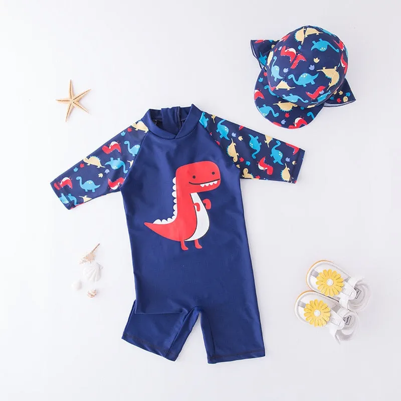 Kids Animal Print UV Protection Rash Guards Long Sleeve Beachwear Swimwear Set - Blue, Navy Blue, Pink