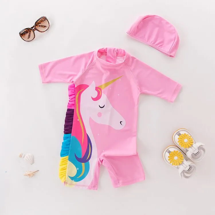 Kids Animal Print UV Protection Rash Guards Long Sleeve Beachwear Swimwear Set - Blue, Navy Blue, Pink