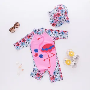 Kids Animal Print UV Protection Rash Guards Long Sleeve Beachwear Swimwear Set - Blue, Pink, White