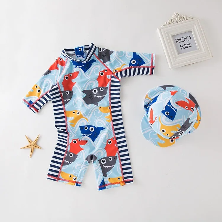 Kids Animal Print UV Protection Rash Guards Long Sleeve Beachwear Swimwear Set - Blue, Red, Pink