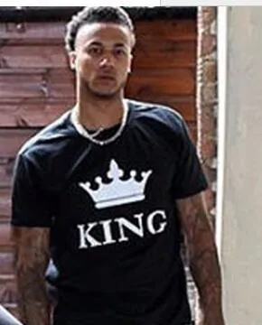 KING QUEEN Letter Printed Black Tshirts O Summer Casual Cotton Short Sleeve Tees Couple Tops