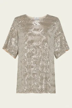 La Danza del Mare Sequins T-Shirt in Silver