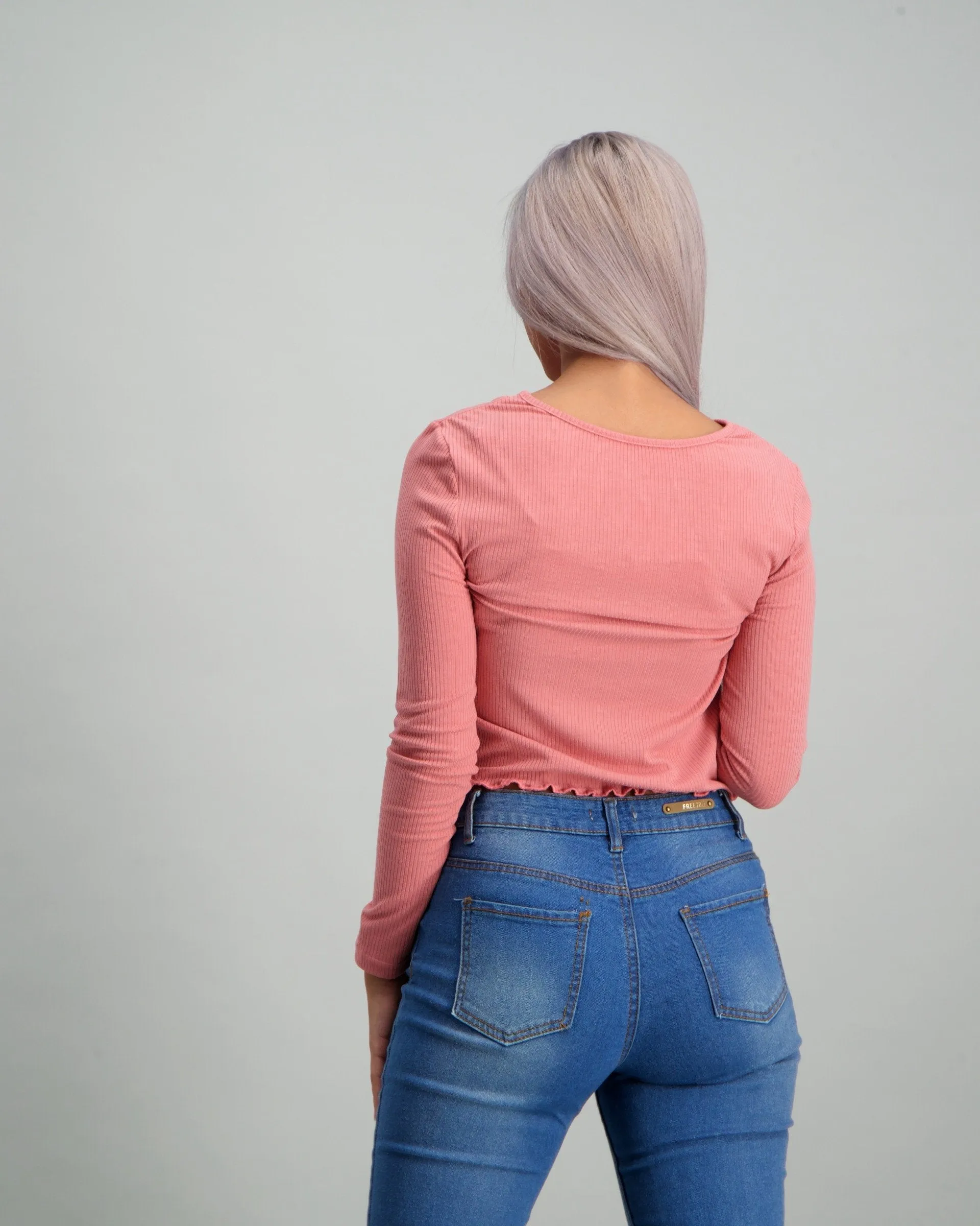 Ladies Long Sleeve Rib Top - Dusty Rose