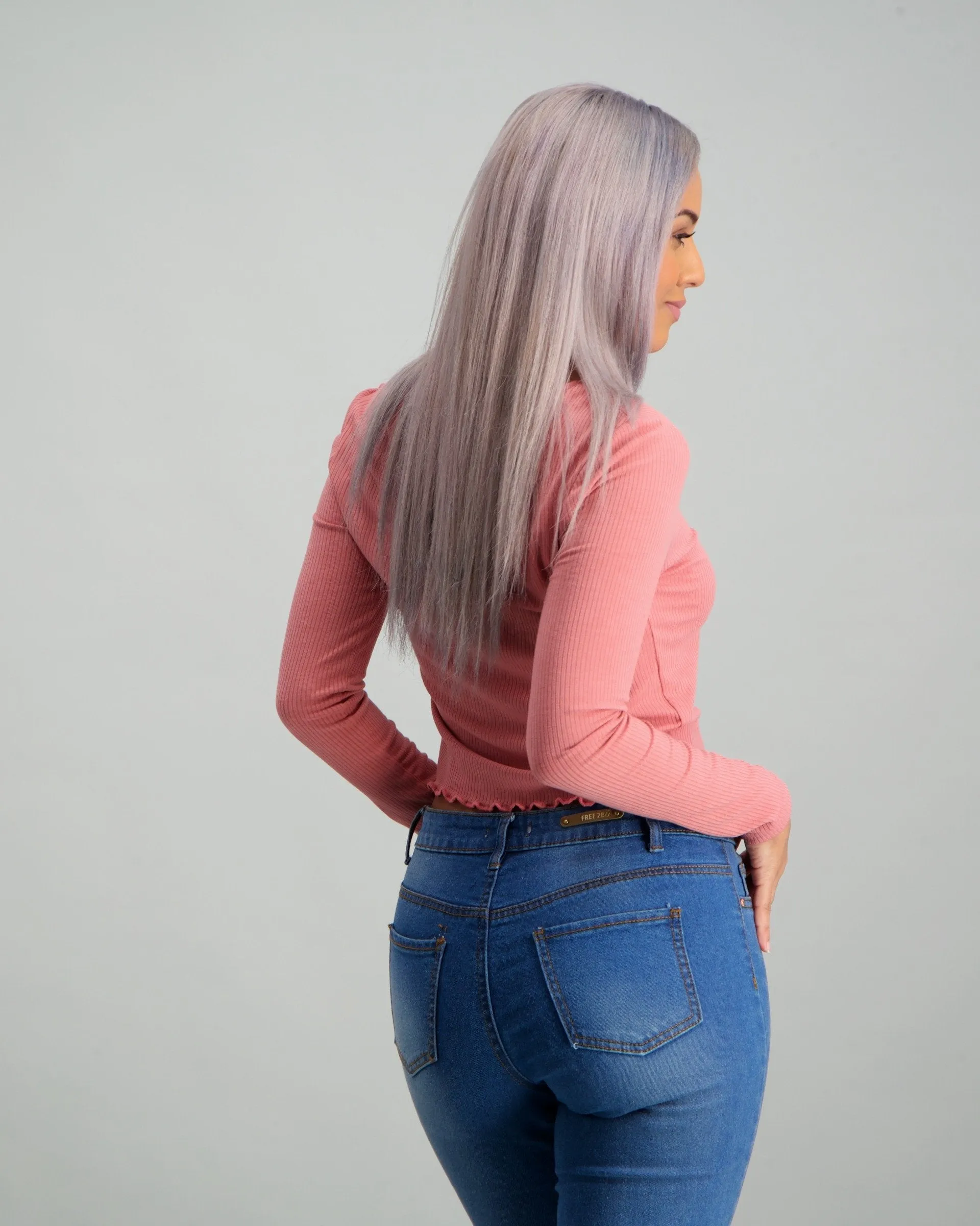 Ladies Long Sleeve Rib Top - Dusty Rose
