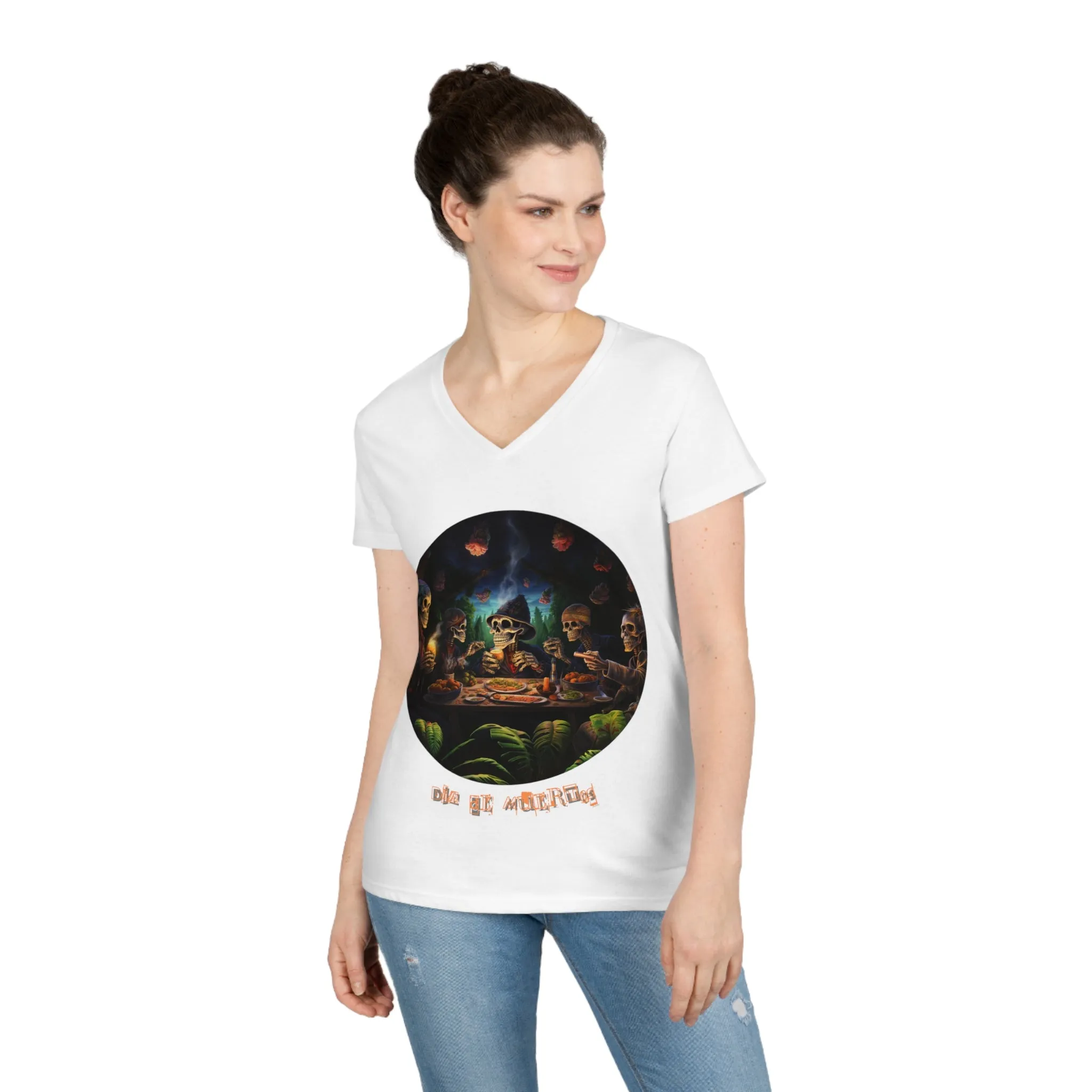 Ladies' V-Neck T-Shirt Día de Muertos