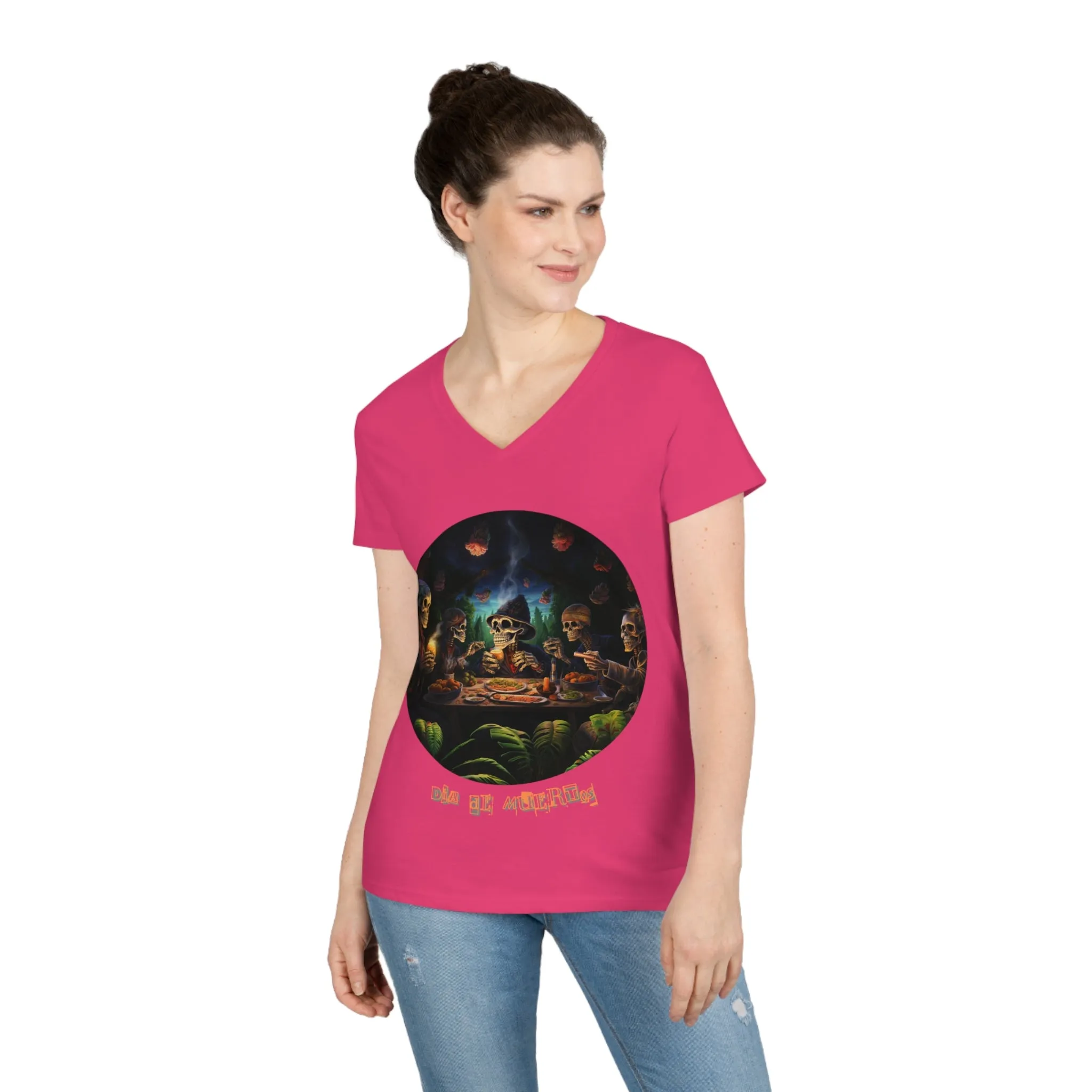 Ladies' V-Neck T-Shirt Día de Muertos