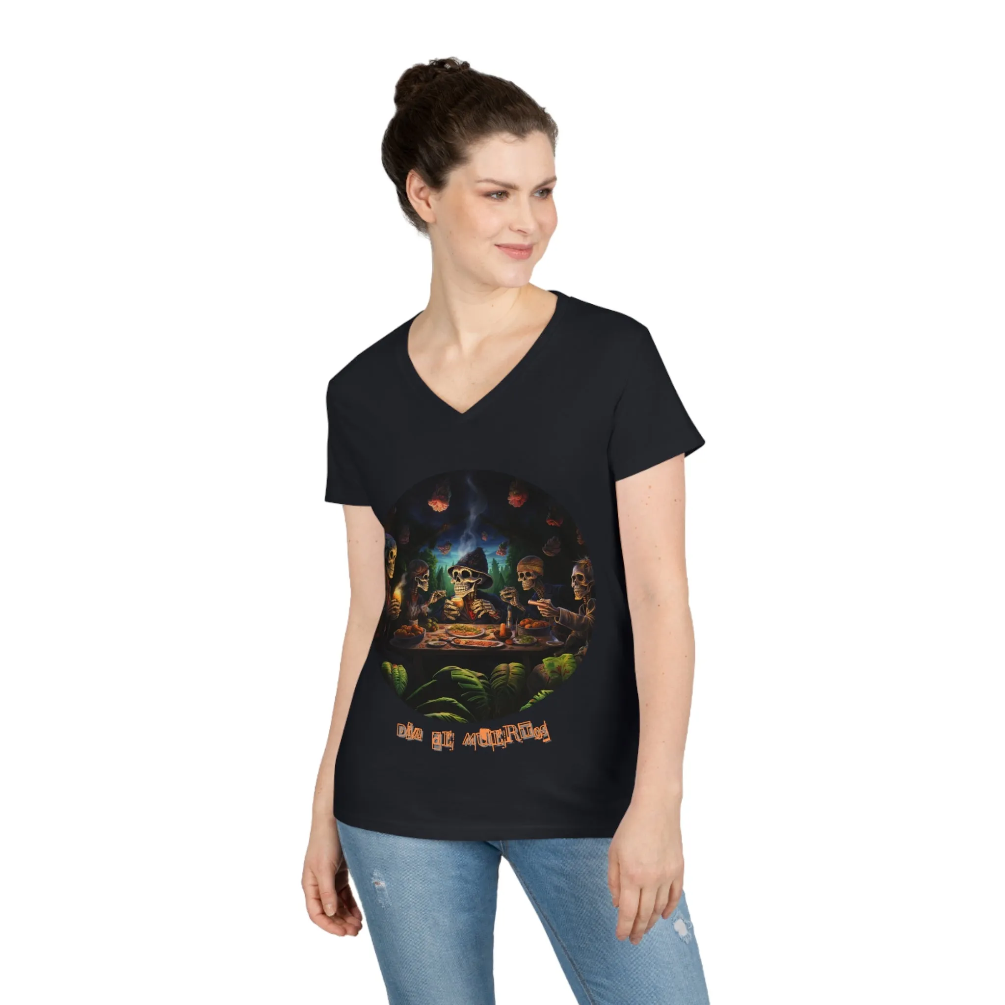Ladies' V-Neck T-Shirt Día de Muertos