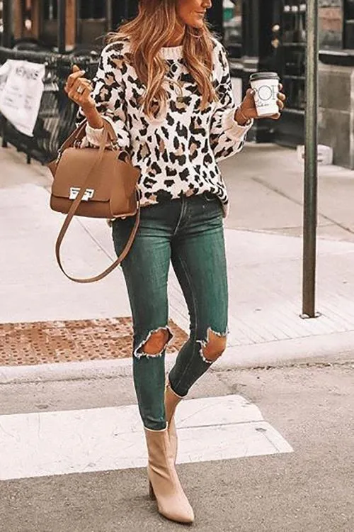 Leopard O Neck Sweater