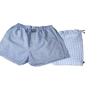 Light Blue White Check Mens Boxer Briefs - Cotton Underwear Trunk for Men