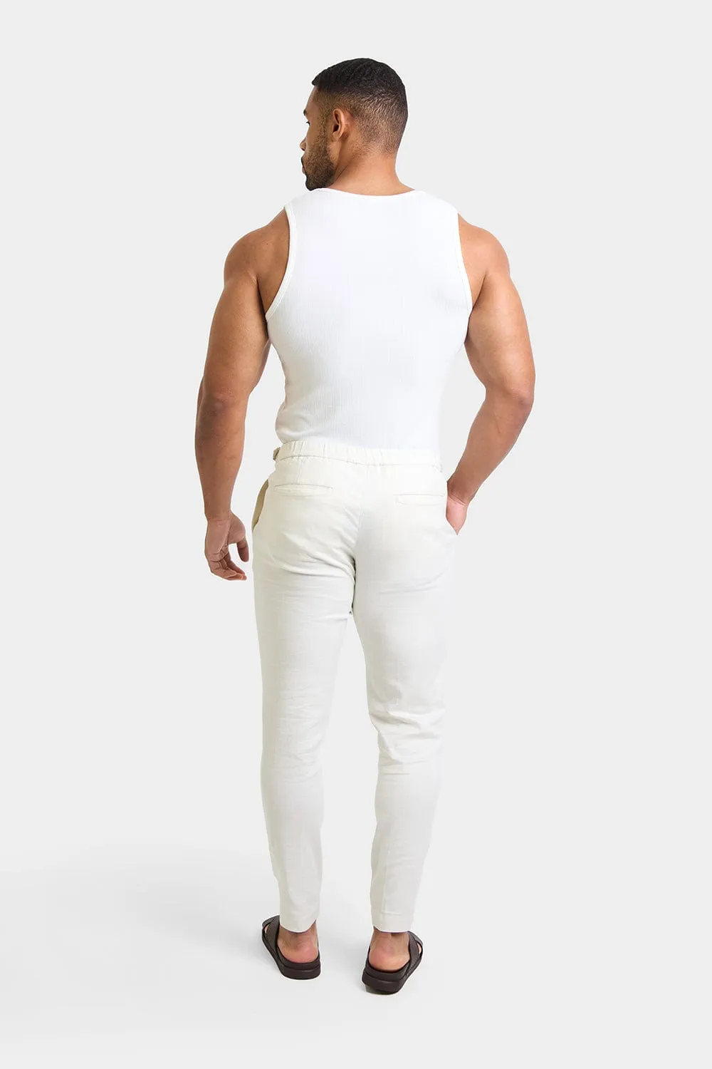 Linen Blend Cropped Pleated Trousers in Chalk