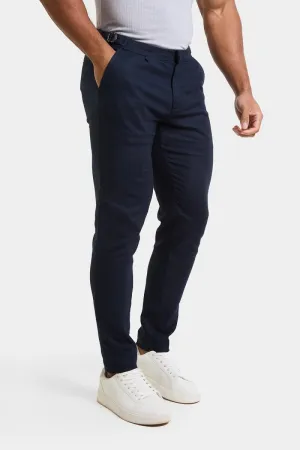 Linen Blend Cropped Pleated Trousers in Navy