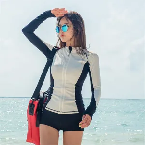 Long Sleeve Rash Guard Women Patchwork Swimwear Push Up Swimsuit Three Pieces Surfing Suit With Bra White Bathing Suit Shorts