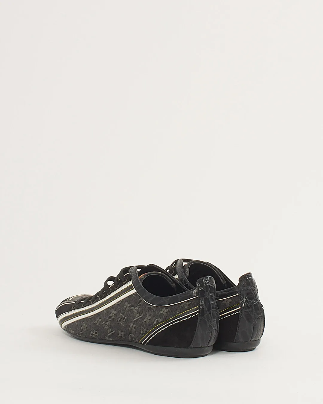 Louis Vuitton Black and White Monogram Denim and Suede Trim Sneakers - 39