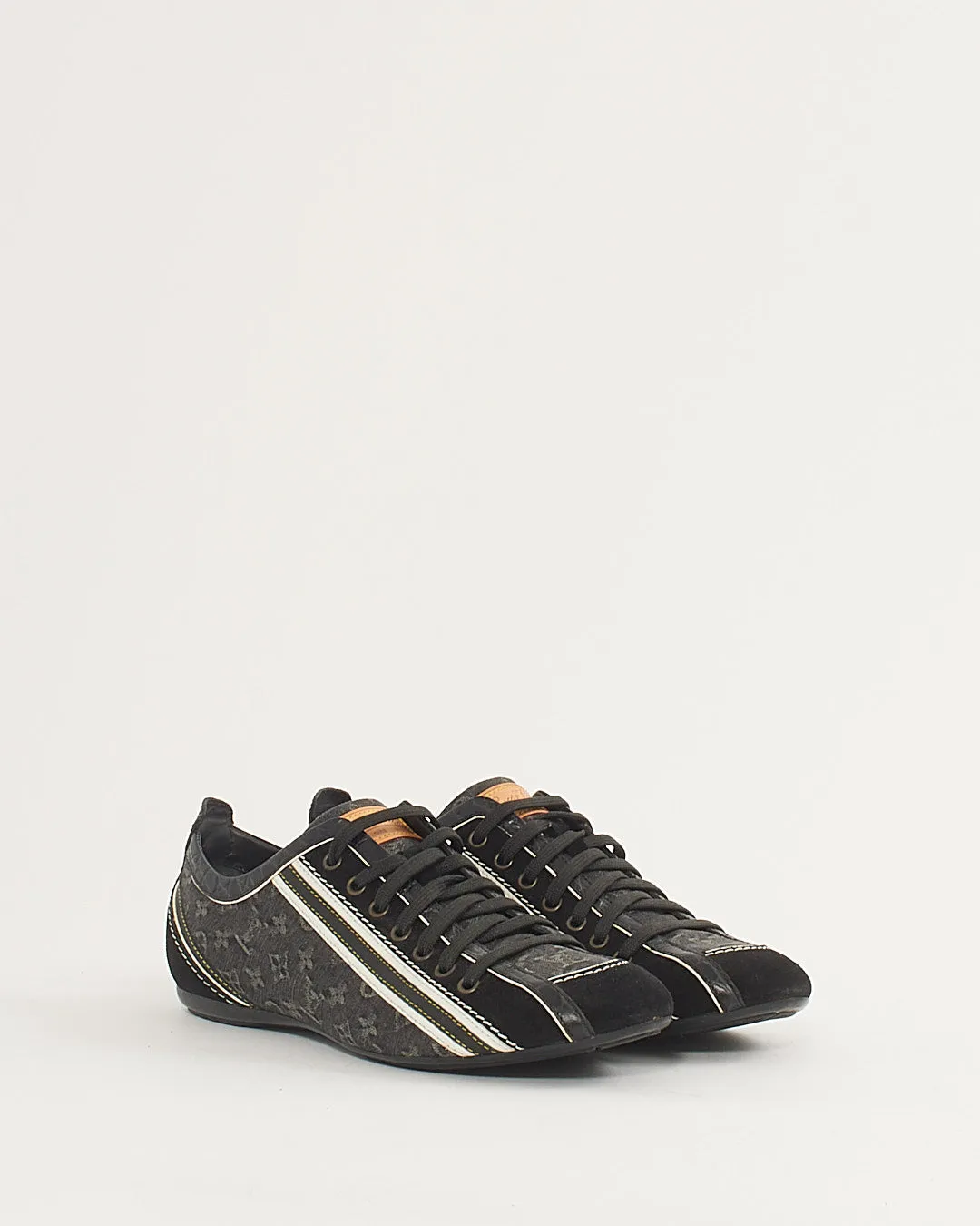 Louis Vuitton Black and White Monogram Denim and Suede Trim Sneakers - 39