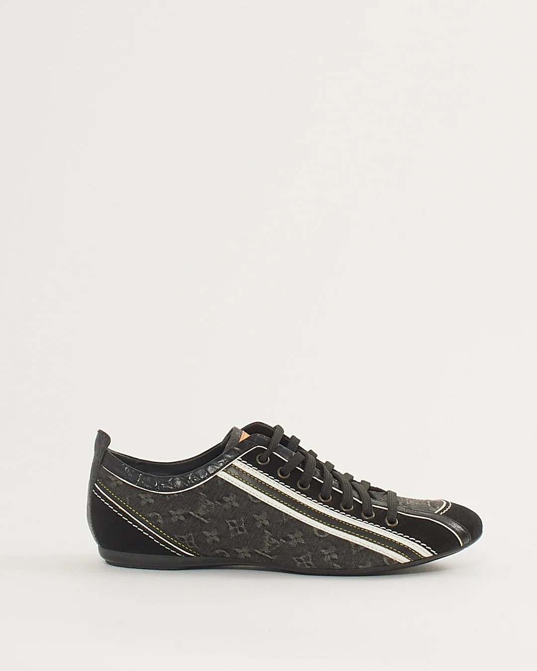 Louis Vuitton Black and White Monogram Denim and Suede Trim Sneakers - 39
