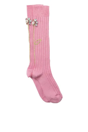 Louise Pink Floral Embellished Sock