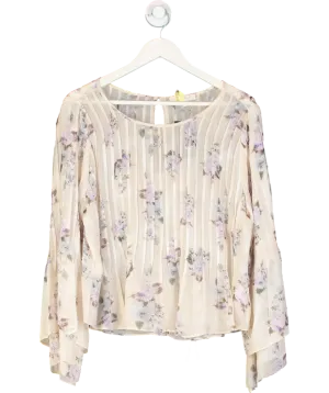 loveshackfancy Cream Silk Rose Print Long Sleeve Blouse UK L