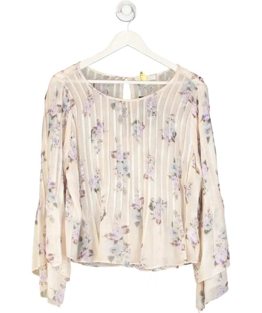 loveshackfancy Cream Silk Rose Print Long Sleeve Blouse UK L