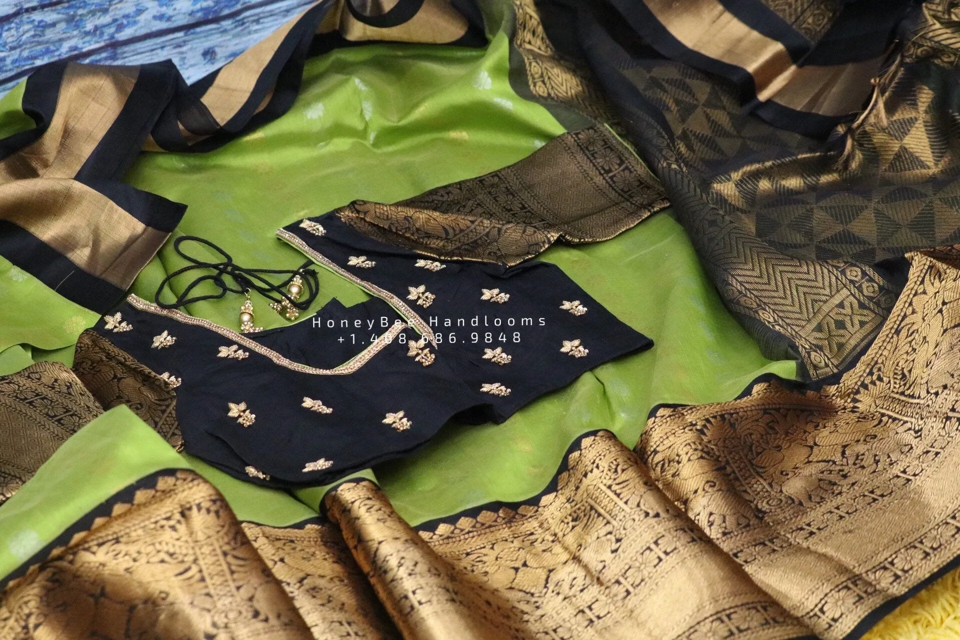 Lyte Weight Pattu Saree blouse -Pattu Blouse -Kuppadam Tissue Pattu Saree blouse - Saree Blouse -Green Saree Blouse -Black Blouse-Silk Saree