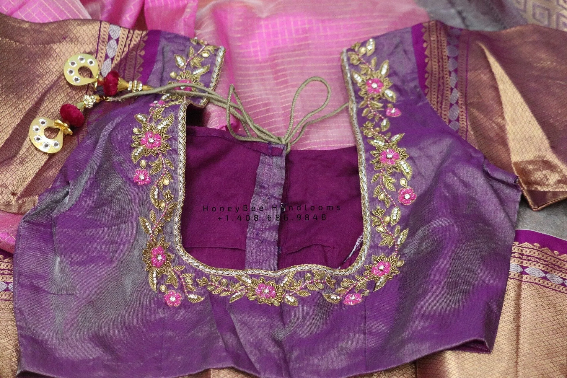 Lyte Weight Pattu Saree blouse -Pattu Blouse -Kuppadam Tissue Pattu Saree blouse - Saree Blouse - Pink Saree Blouse - Pink Blouse-Silk Saree