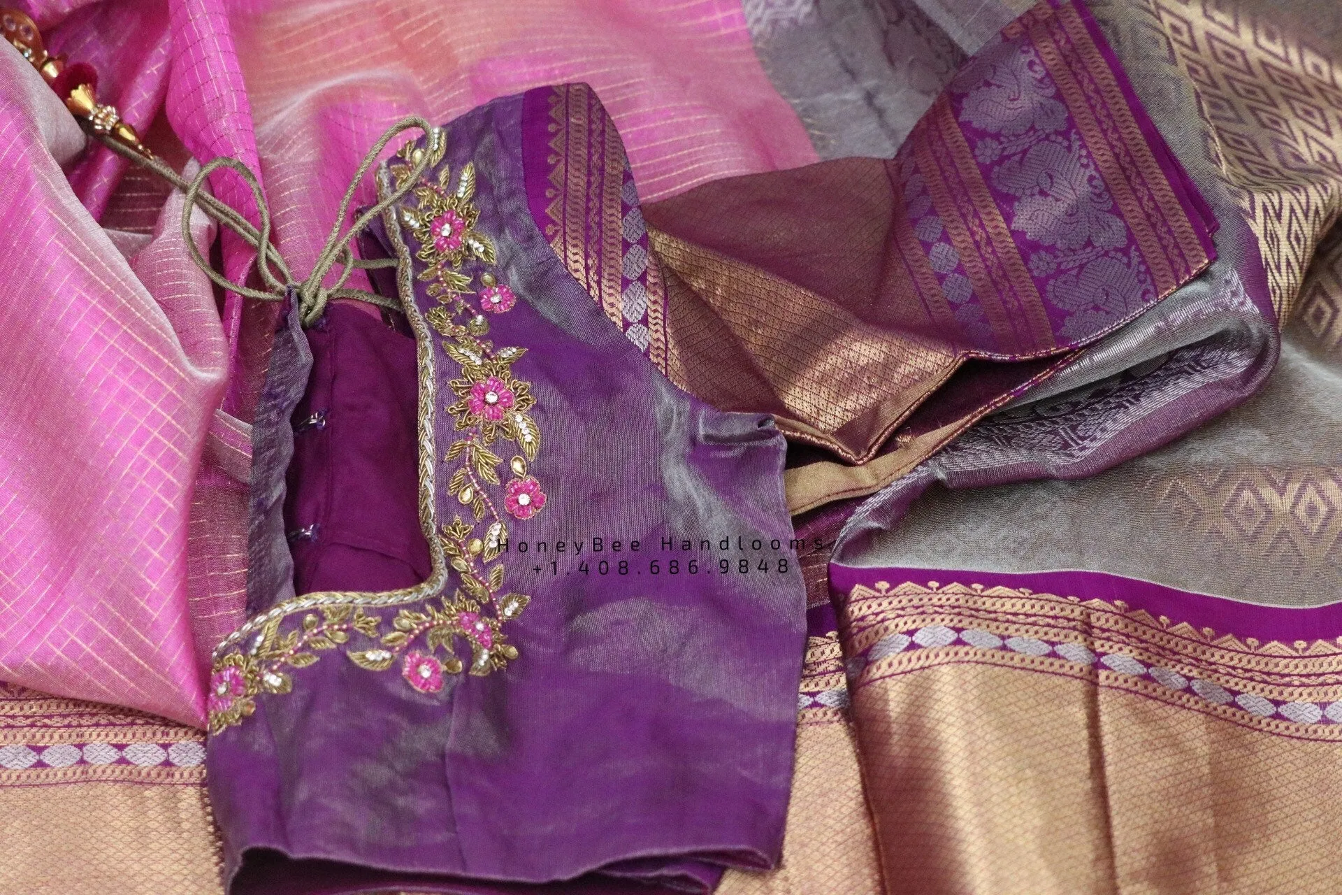 Lyte Weight Pattu Saree blouse -Pattu Blouse -Kuppadam Tissue Pattu Saree blouse - Saree Blouse - Pink Saree Blouse - Pink Blouse-Silk Saree