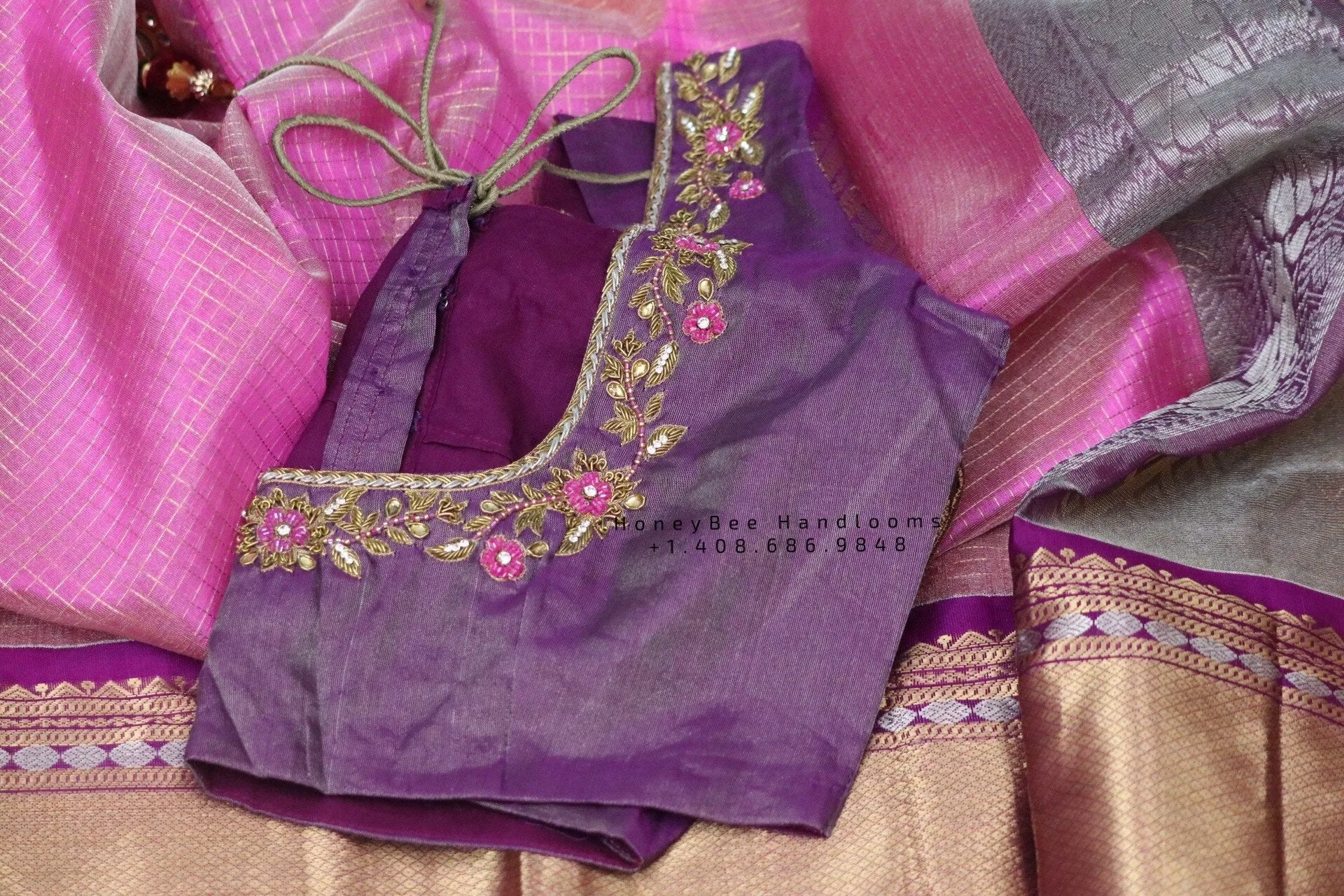 Lyte Weight Pattu Saree blouse -Pattu Blouse -Kuppadam Tissue Pattu Saree blouse - Saree Blouse - Pink Saree Blouse - Pink Blouse-Silk Saree
