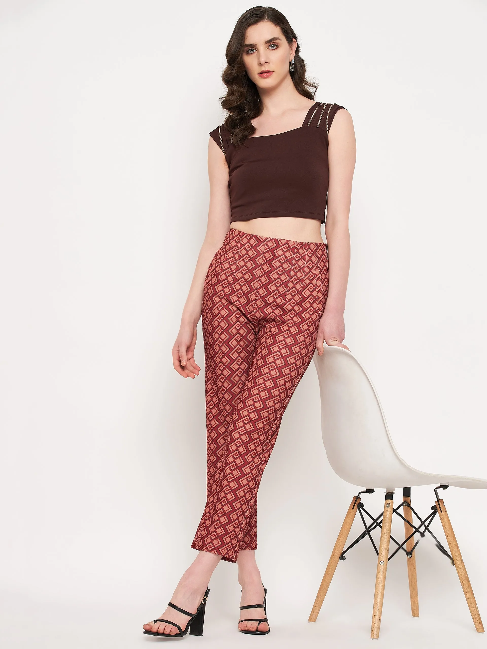 Madame Printed Rosewood Trouser